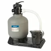 Harris sand filter system for pools, with a grey filter tank and black pump unit connected by a white hose, available on Doheny.com
