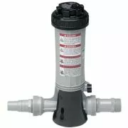 Doheny's Automatic Chlorinator/Brominator, Above Ground, In-Line showing input and output