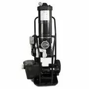 Advanced Portable Pool Vacuum System with Blue Housing and Mounted Wheels