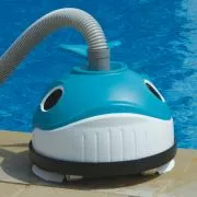 Hayward Wanda Whale Above Ground Pool Cleaner - on patio next to pool