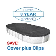 Hi-Tech Micro Mesh Winter Cover for 12x24 ft Oval Pools, 8 Year Warranty, with 40 Cover Clips