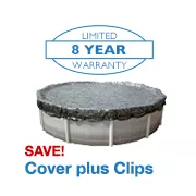 Hi-Tech Micro Mesh Winter Cover for 28 ft Round Pools, 8 Year Warranty, with 45 Cover Clips