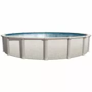 Ambience 52 inch high 24 foot round above ground pool with galvanized steel frame, top ledge, and skimmer system