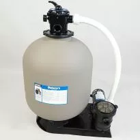 Doheny’s 24-inch above ground pool sand filter system with 1.5 HP pump – full product view with tank, base, and motor.