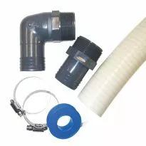 Pump to Filter Plumbing Kit | 2 Clamps | 3' Hose | 1 Elbow | 1 Adapter 1.5" | 1 Roll of Teflon Tape